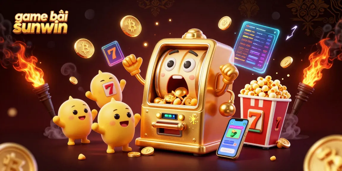 Exciting gameplay at game bài sunwin with golden slot machines celebrating a jackpot.