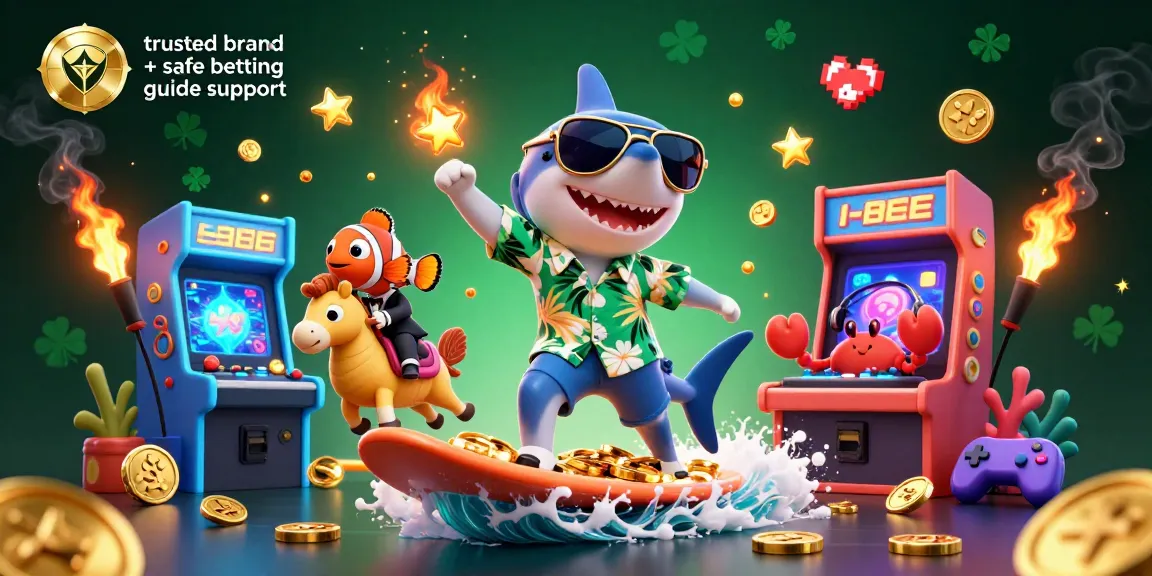 The trusted brand + safe betting guide support showcases a dynamic 3D casino scene featuring characters in a vibrant setting.