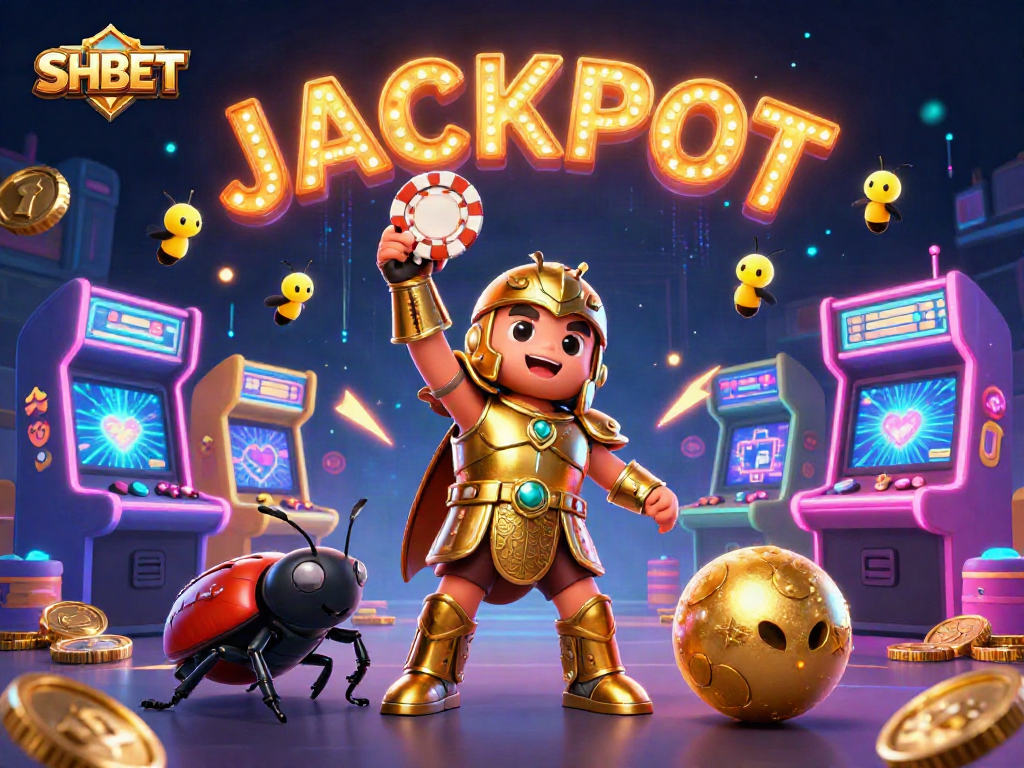 SHBET champions celebrate hitting the jackpot with vibrant gaming visuals and engaging casino elements