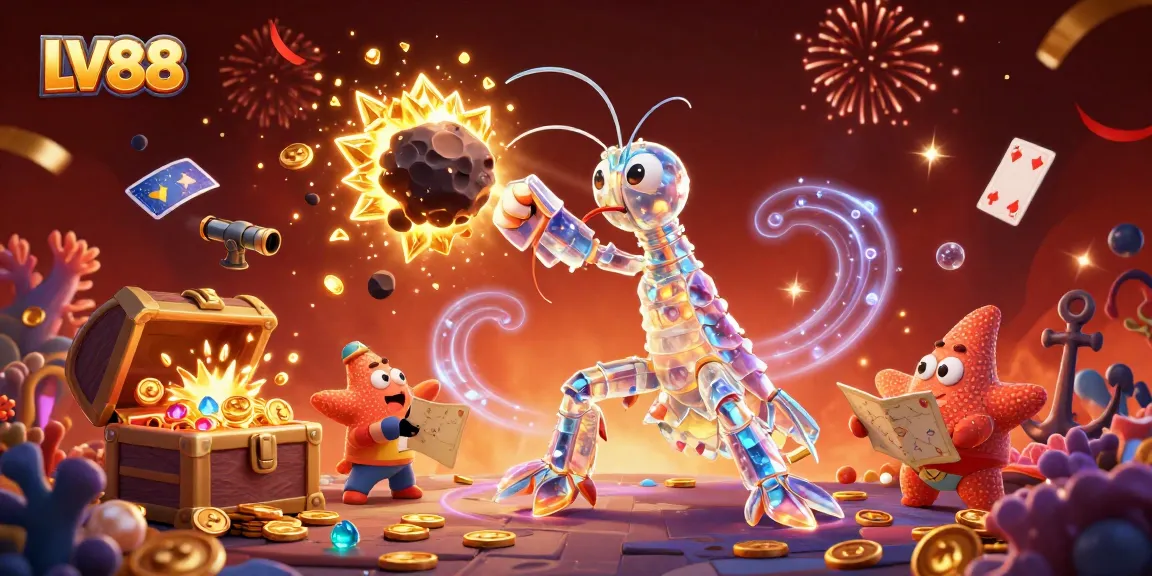 Experience thrilling gaming action at LV88 with explosive treasures and vibrant illustrations.