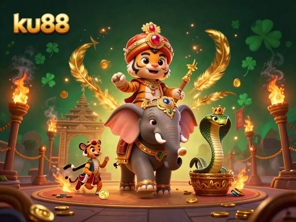 Experience thrilling action with ku88 in a vibrant 3D casino illustration showcasing rich elements.