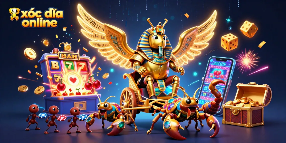 Engage with the exhilarating world of xóc đĩa online through a vibrant 3D illustration depicting exciting game elements and characters.