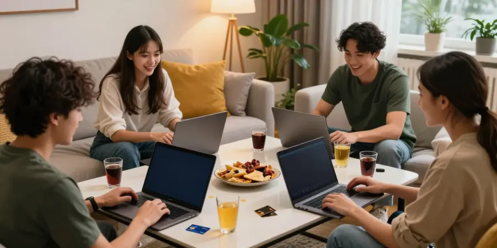 Exciting scene of players enjoying credit card casinos in a cozy living room.