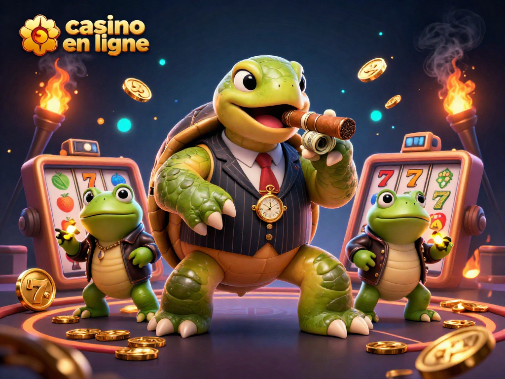 Découvrez le monde vibrant des casinos en ligne avec une tortue de gangsters et des éléments de bonus.