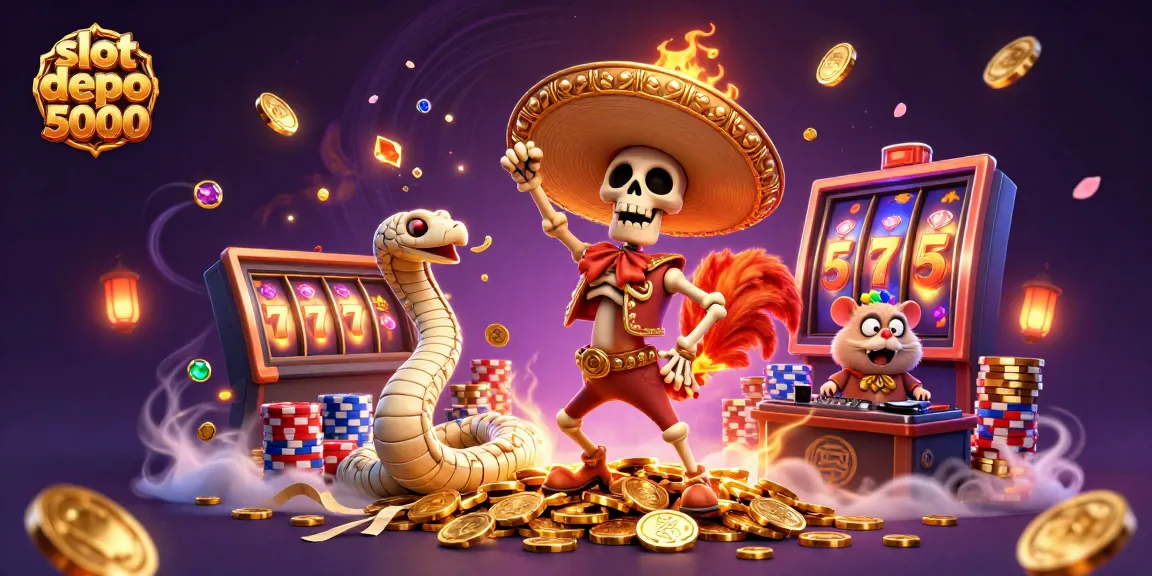 Experience excitement with slot depo 5000 as golden coins cascade around lively characters, celebrating the thrill of gaming.