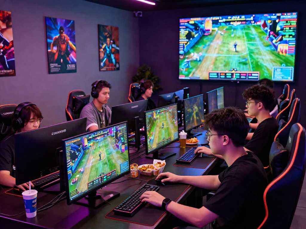 Exciting online gaming experience at nhà cái gem88 with diverse players and colorful screens.