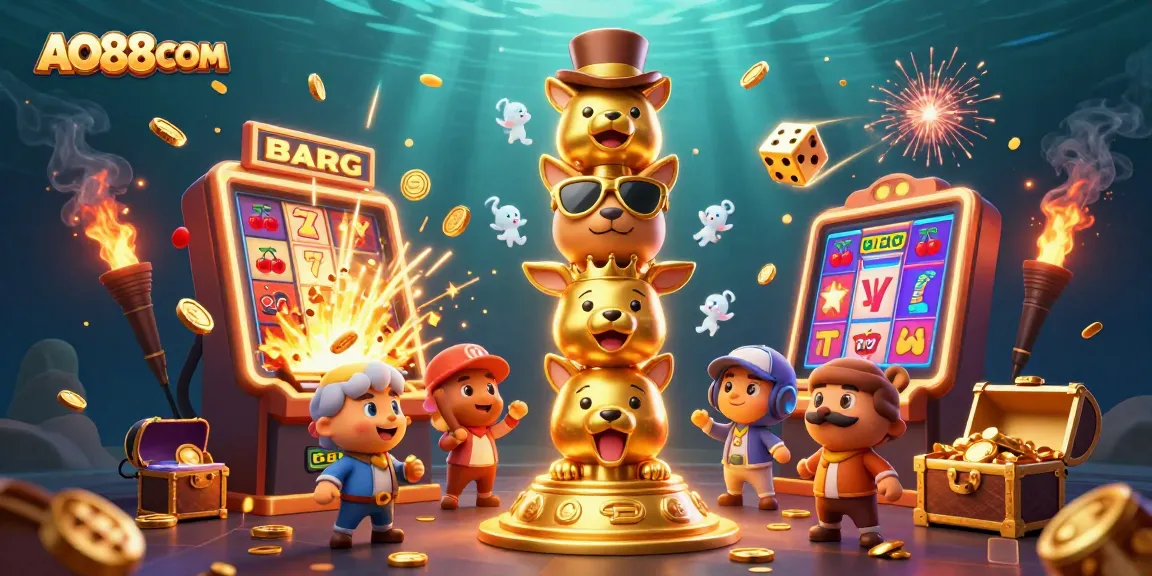 Experience dynamic gaming fun with AO88COM's vibrant casino illustration packed with action and color.