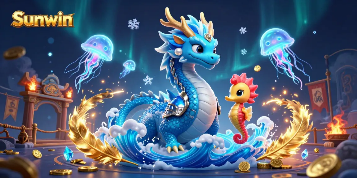 Sunwin's vibrant underwater casino scene featuring a majestic dragon and jellyfish in dynamic gameplay.