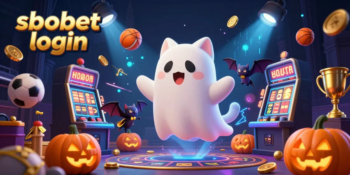 Engage with sbobet login in this vibrant 3D ghost cat scene filled with sports betting excitement.