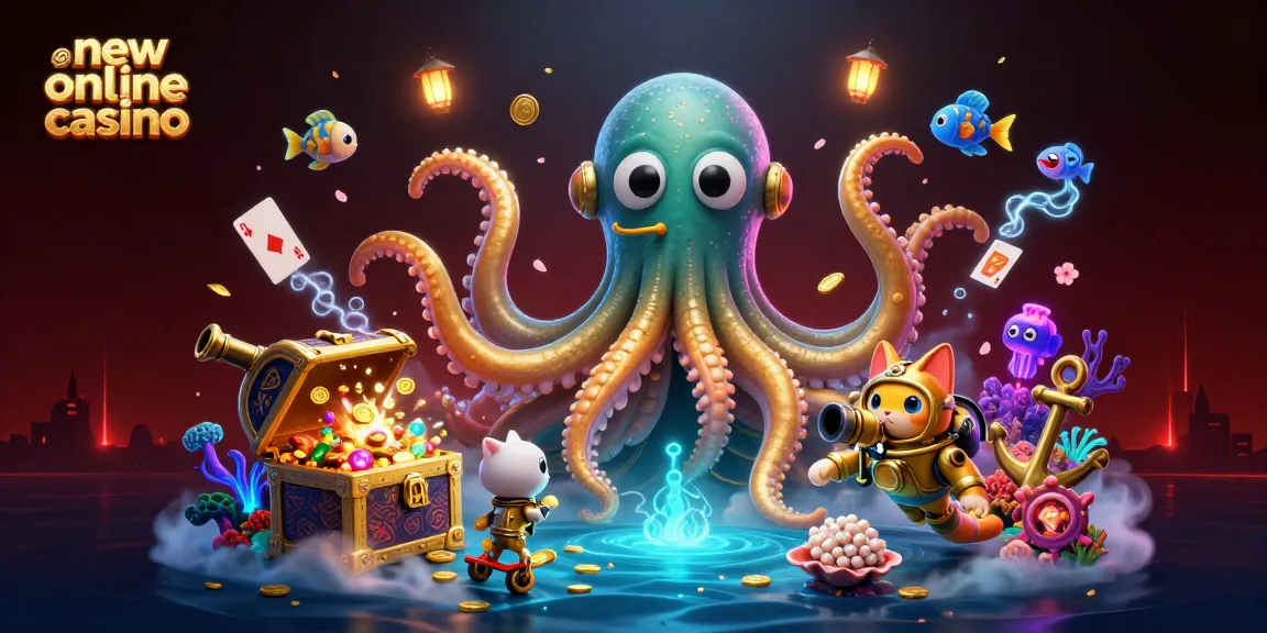 Experience the excitement of a new online casino with vibrant 3D kraken and treasure-filled ocean.